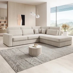 Montore - Hoekbank 5-zits met chaise longue - Ribstof beige - Rechts