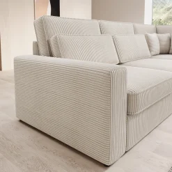 Montore - Hoekbank 5-zits met chaise longue - Ribstof beige - Rechts