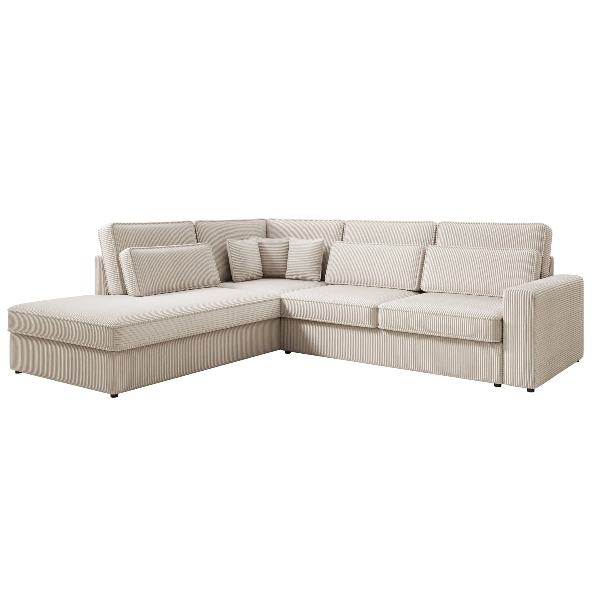 Montore - Hoekbank 5-zits met chaise longue - Ribstof beige - Links