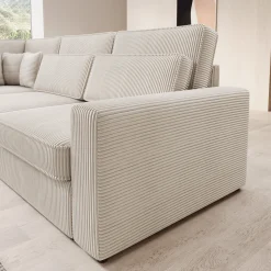 Montore - Hoekbank 5-zits met chaise longue - Ribstof beige - Links
