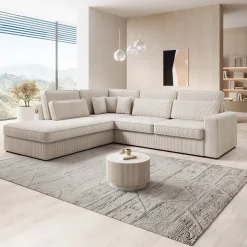 Montore - Hoekbank 5-zits met chaise longue - Ribstof beige - Links