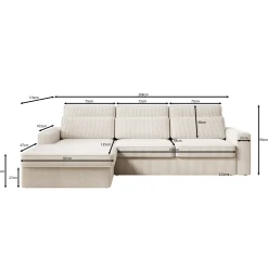 Montore - Hoekbank 3-zits met chaise longue - Ribstof beige - Links