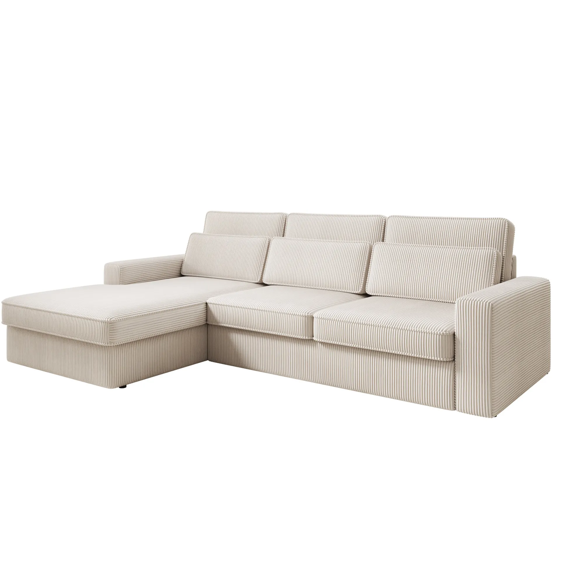 Montore - Hoekbank 3-zits met chaise longue - Ribstof beige - Links
