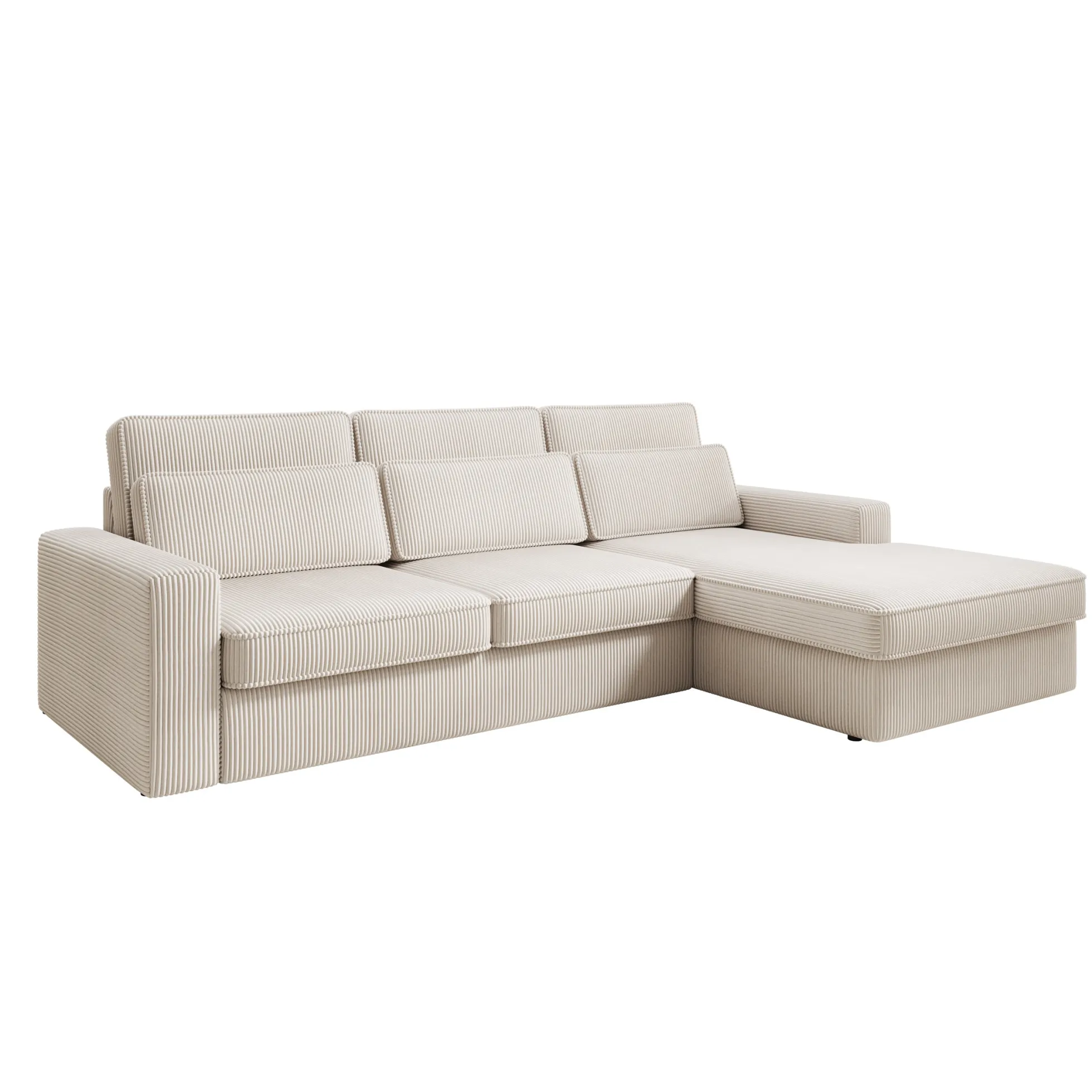 Montore - Hoekbank 3-zits met chaise longue - Ribstof beige - Rechts
