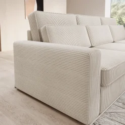 Montore - Hoekbank 3-zits met chaise longue - Ribstof beige - Rechts