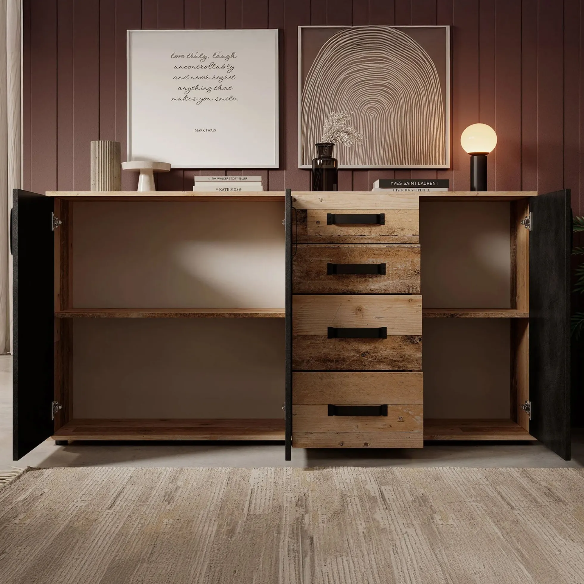 Montreal - Dressoir - Grijs/old wood - 160x32x83 cm