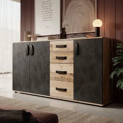 Montreal - Dressoir - Grijs/old wood - 160x32x83 cm