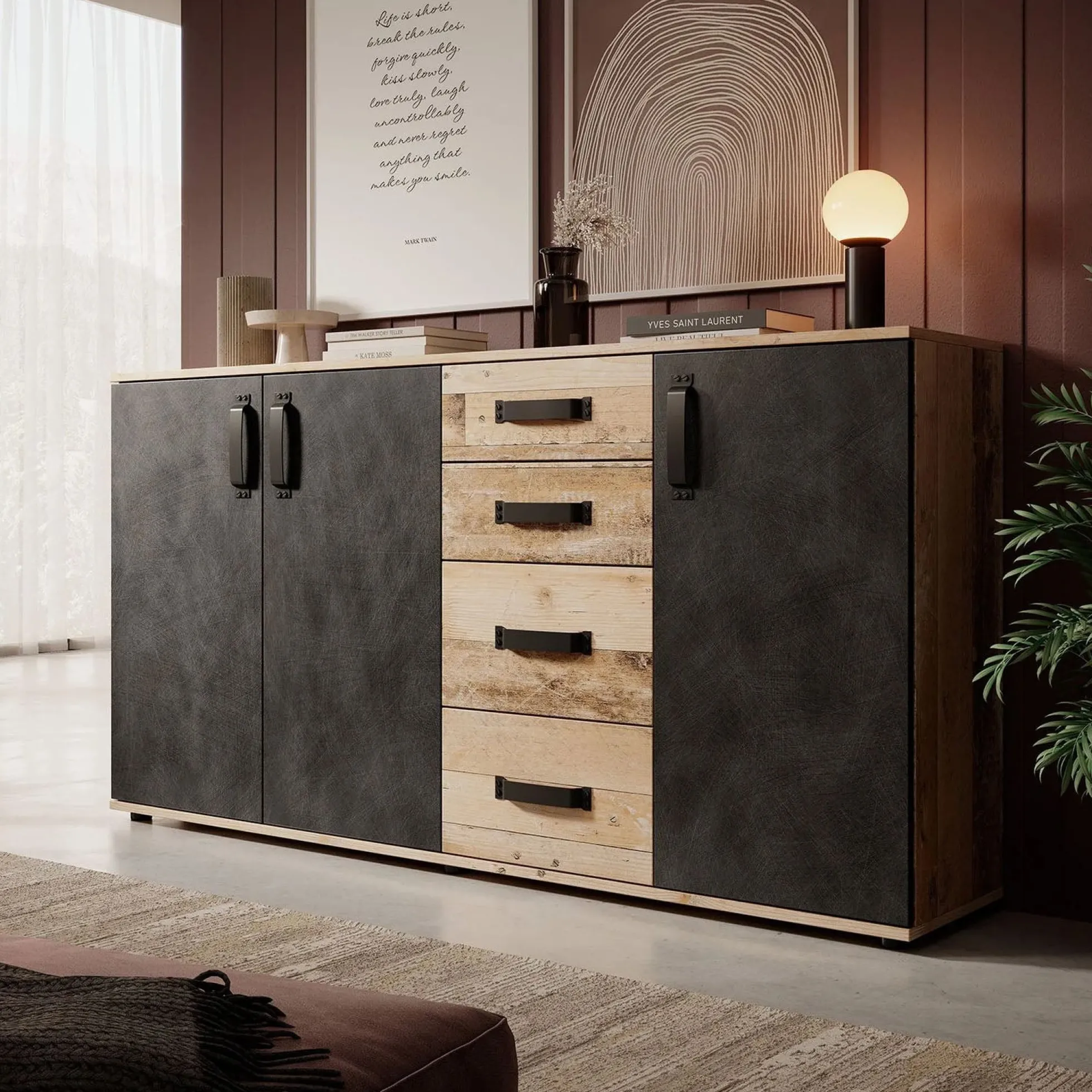 Montreal - Dressoir - Grijs/old wood - 160x32x83 cm