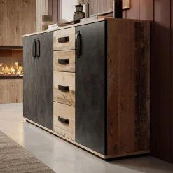 Montreal - Dressoir - Grijs/old wood - 160x32x83 cm