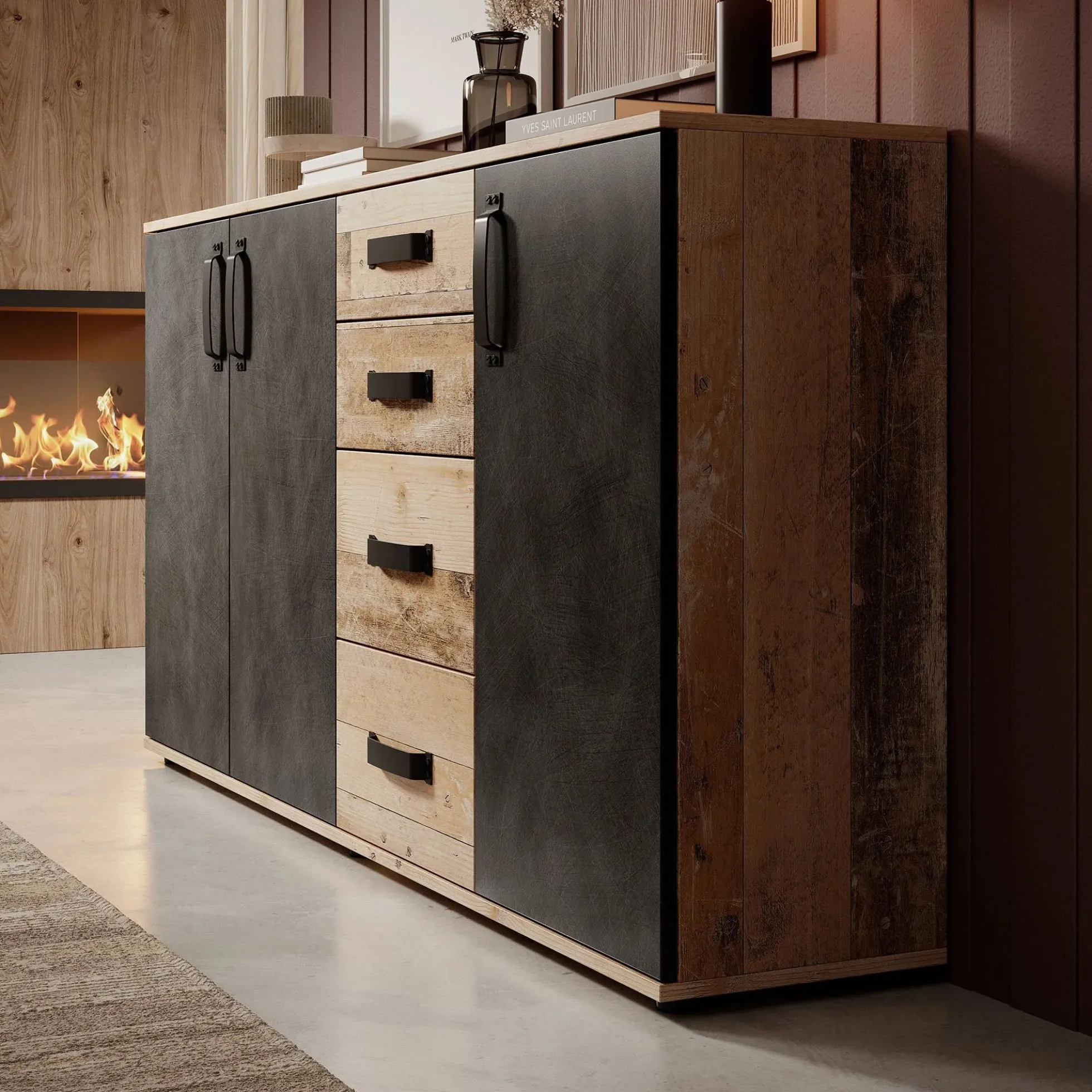 Montreal - Dressoir - Grijs/old wood - 160x32x83 cm