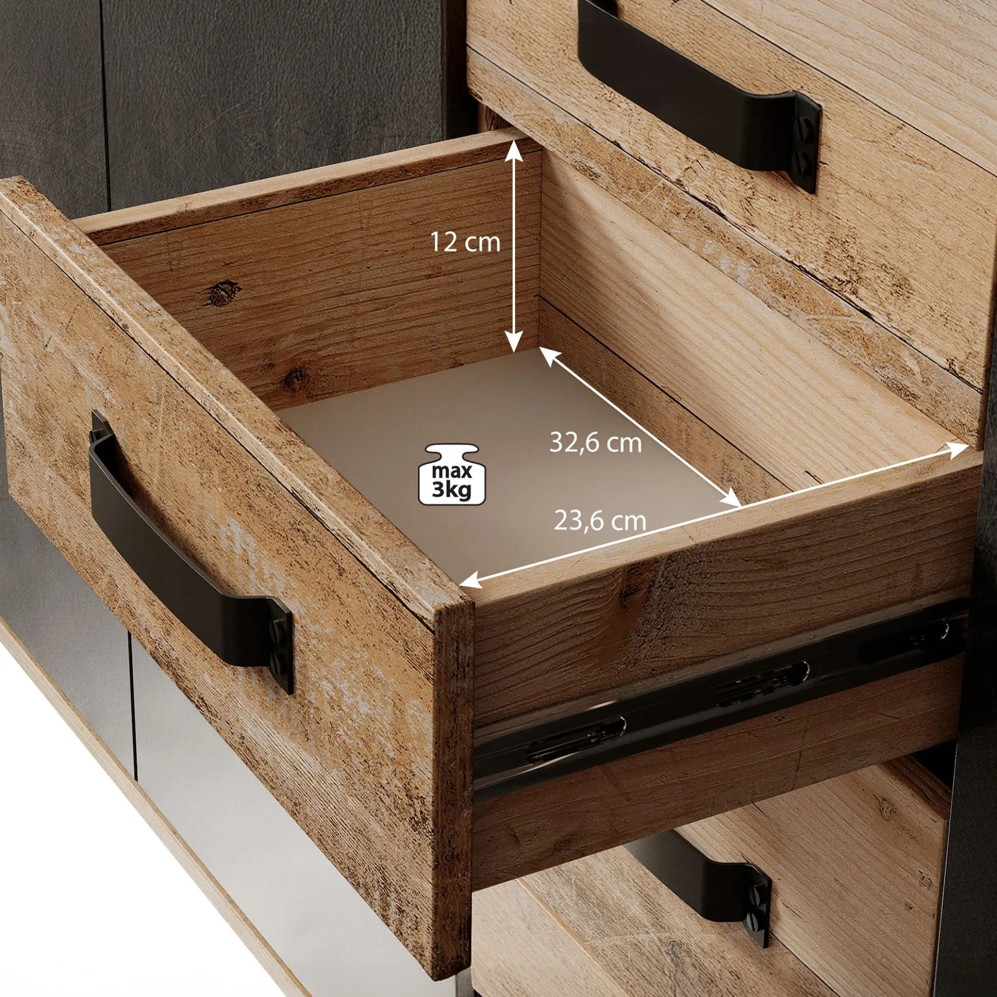 Montreal - Dressoir - Grijs/old wood - 160x32x83 cm