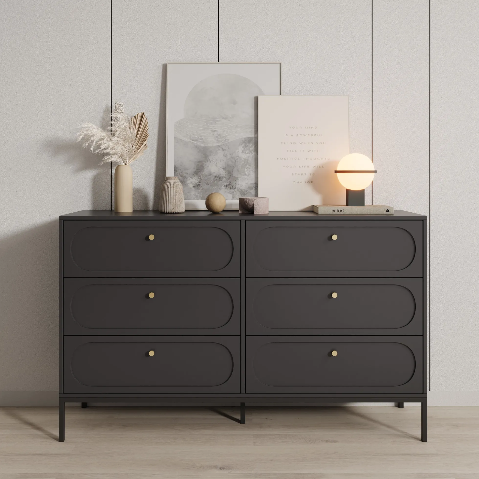 Montserrat - Ladekast 6 lades - Zwart - 150x40x92 cm