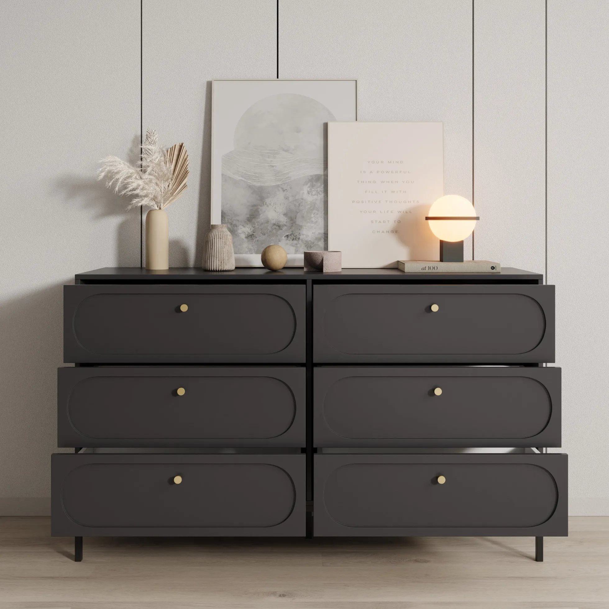 Montserrat - Ladekast 6 lades - Zwart - 150x40x92 cm