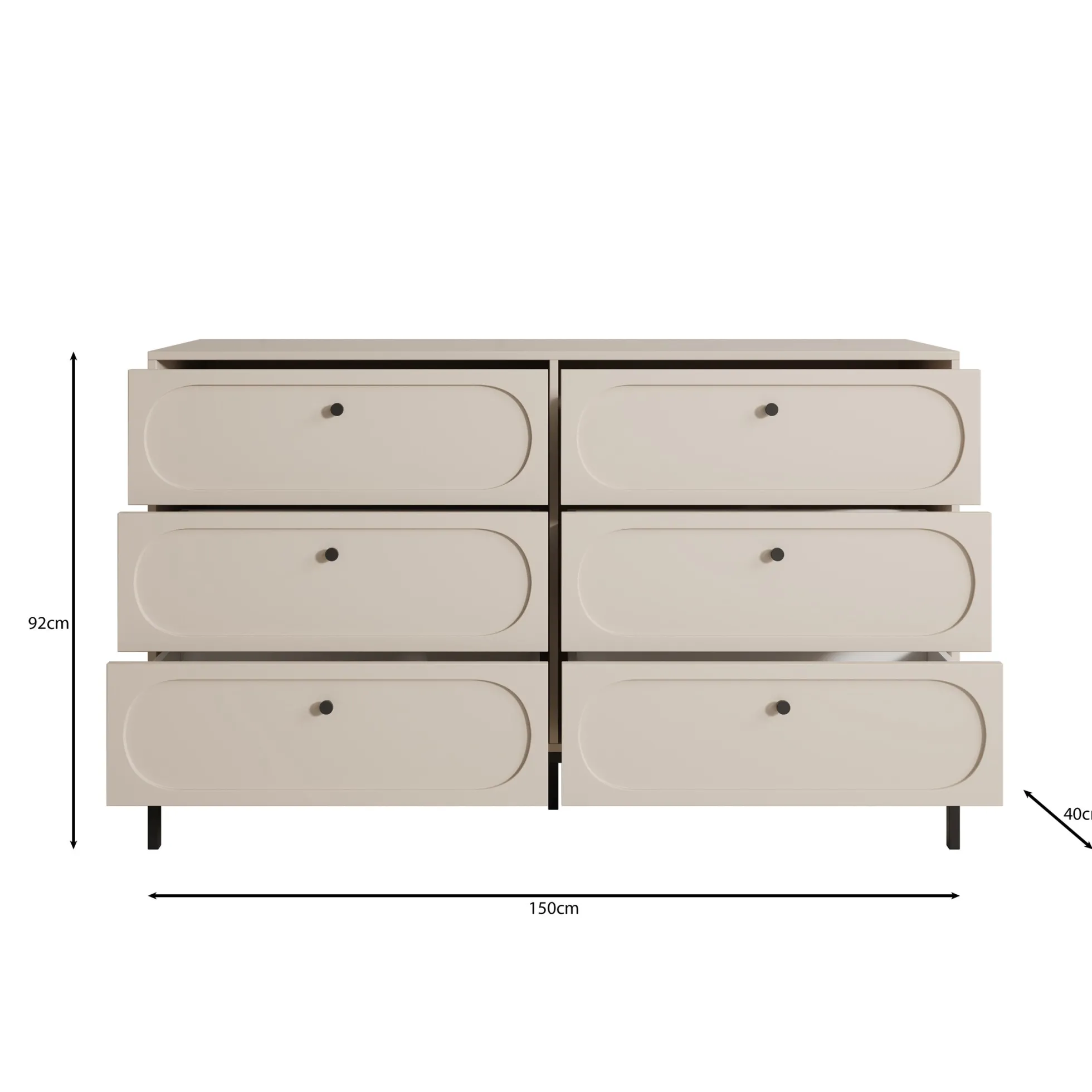 Montserrat - Ladekast 6 lades - Zwart - 150x40x92 cm