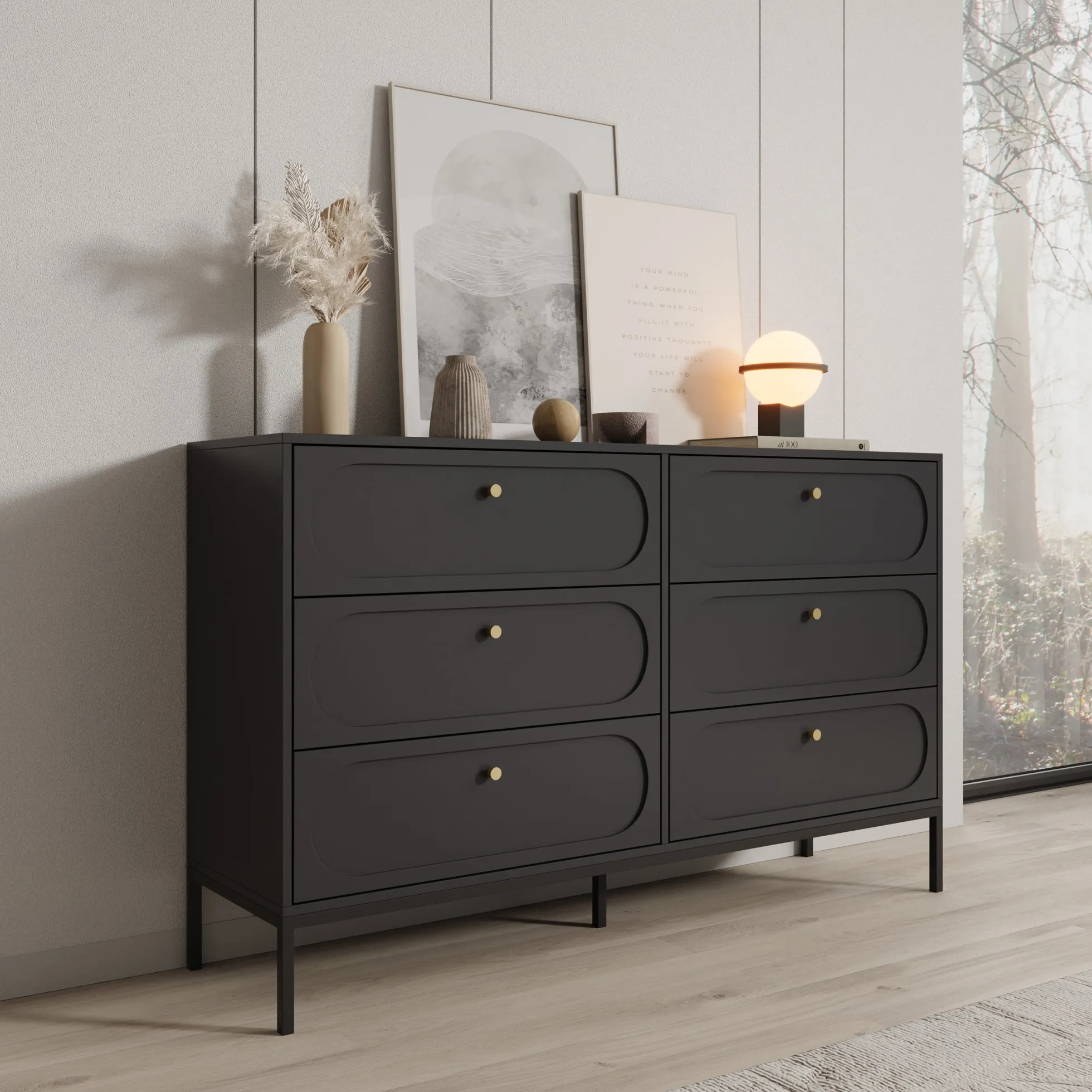 Montserrat - Ladekast 6 lades - Zwart - 150x40x92 cm