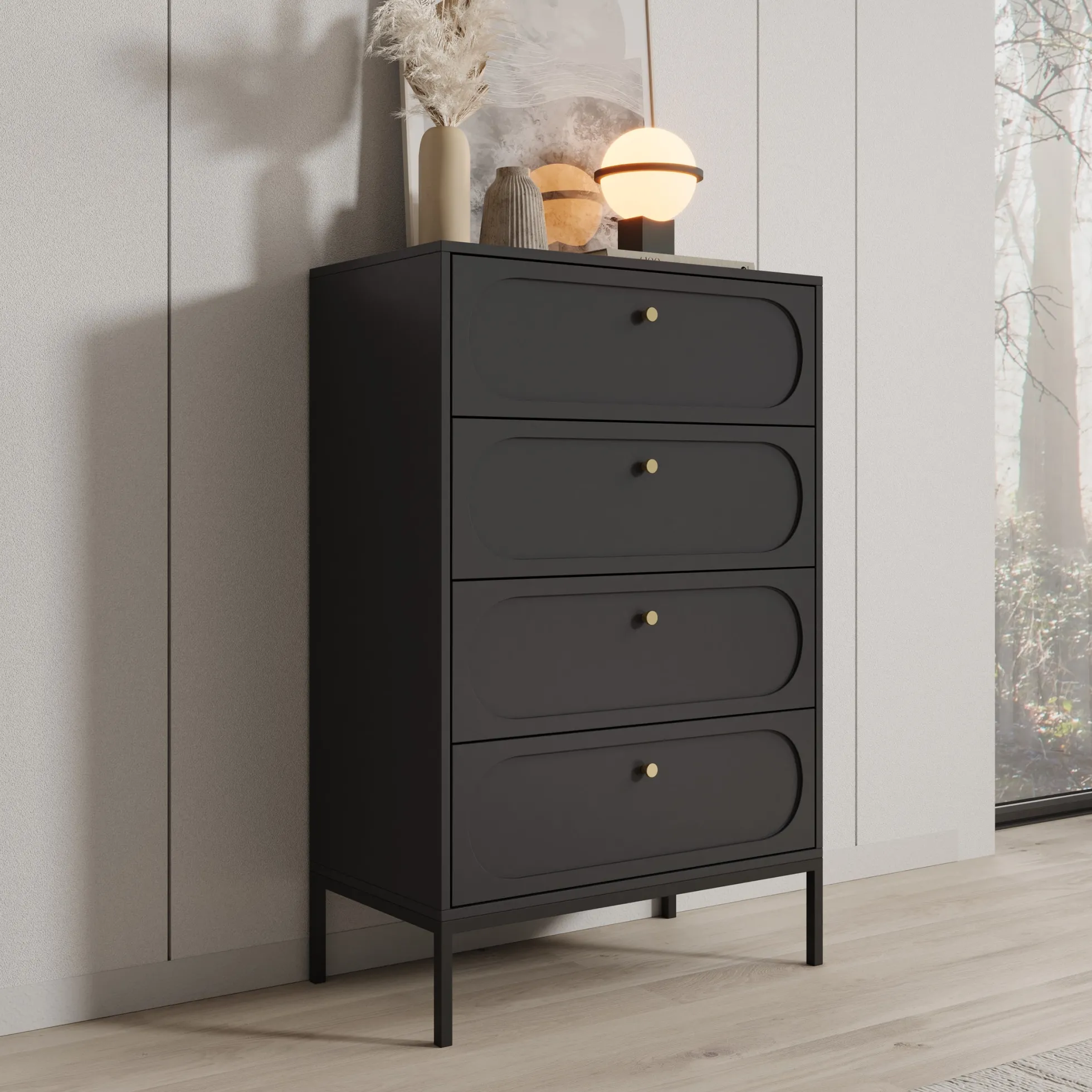 Montserrat - Ladekast met 4 lades - Zwart - 80x40x115 cm