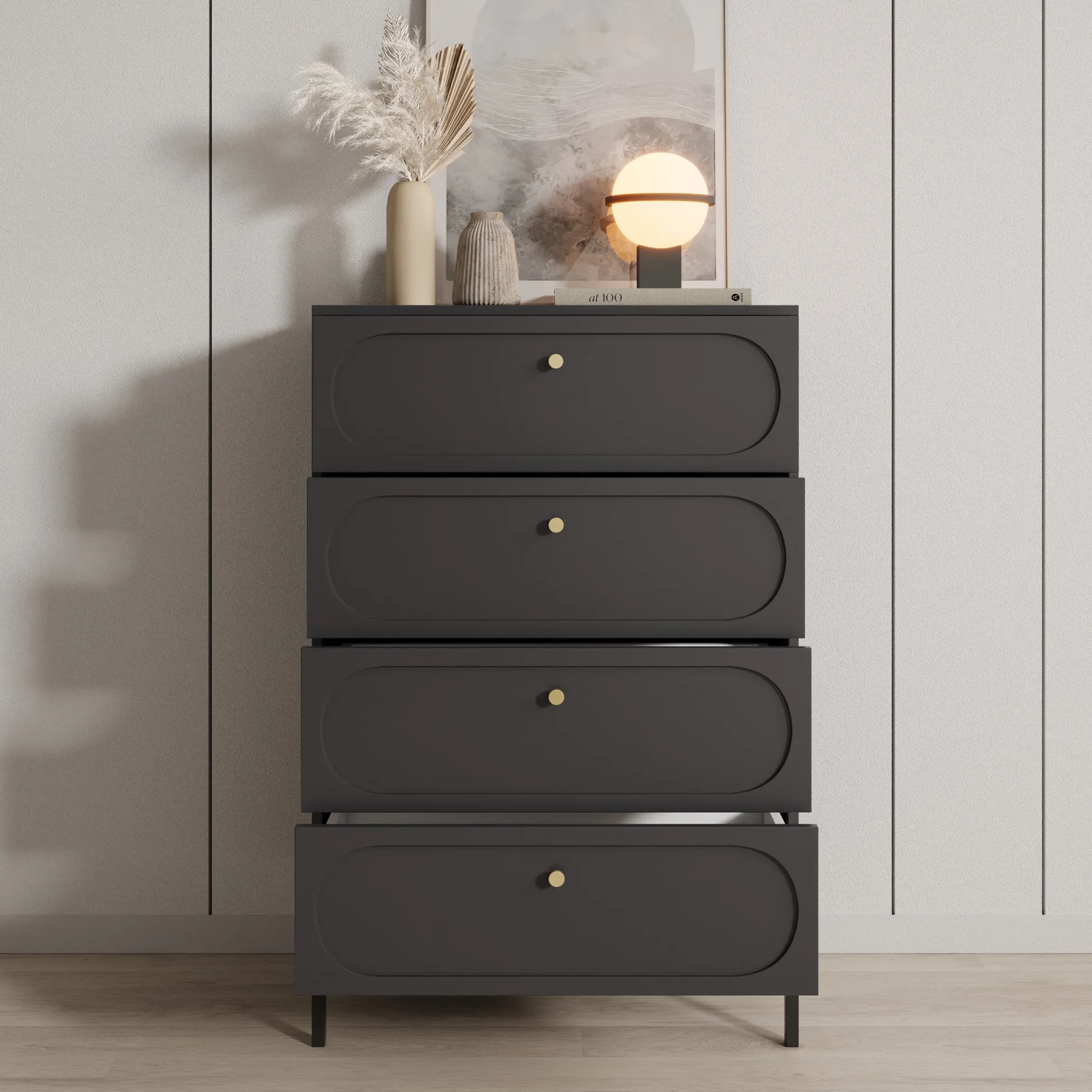 Montserrat - Ladekast met 4 lades - Zwart - 80x40x115 cm