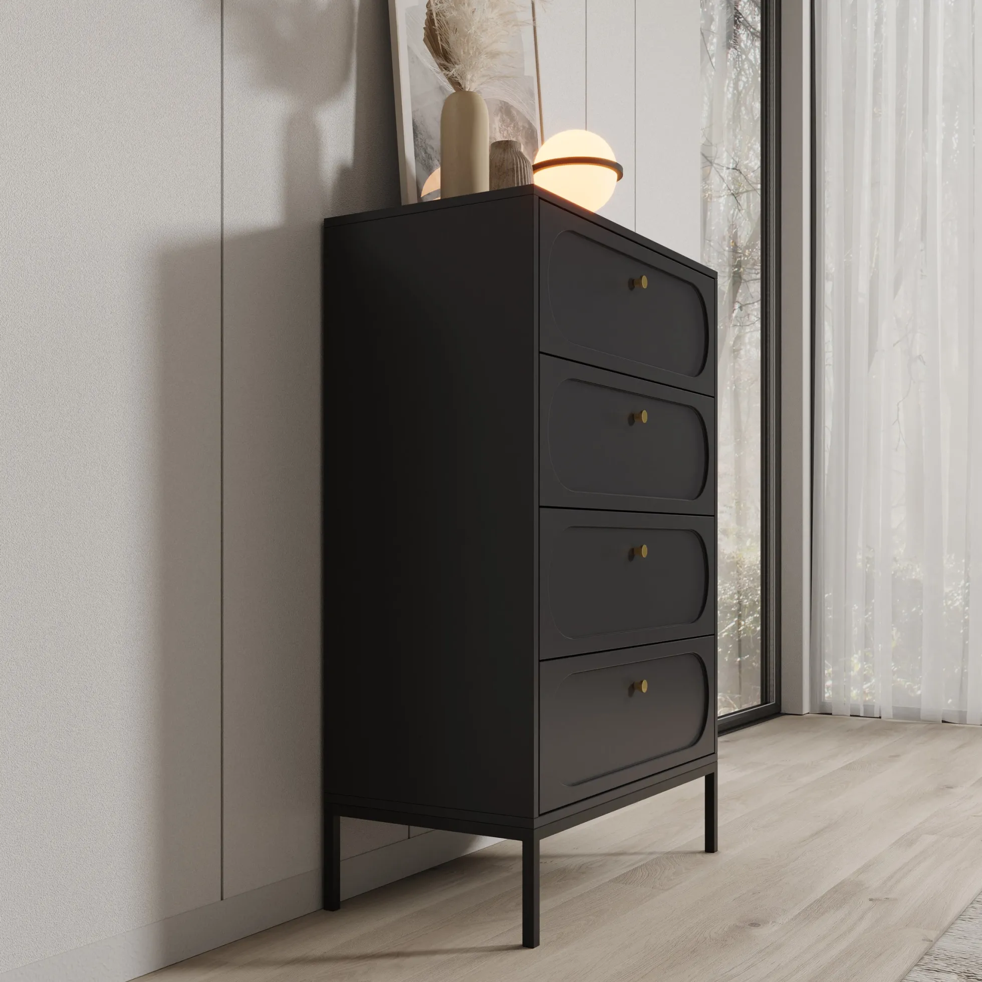 Montserrat - Ladekast met 4 lades - Zwart - 80x40x115 cm