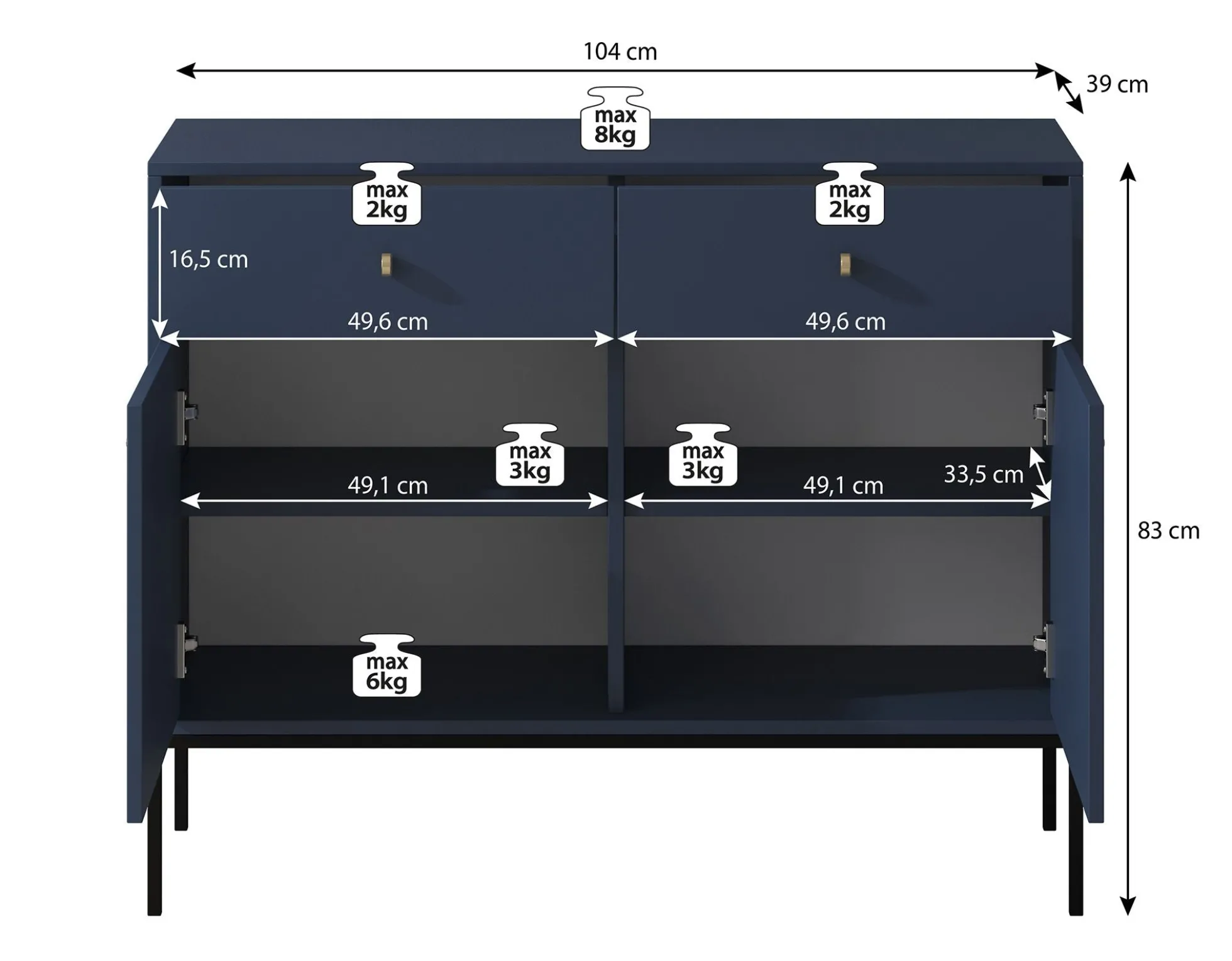 Moreno - Dressoir - Blauw - 104x39x83 cm