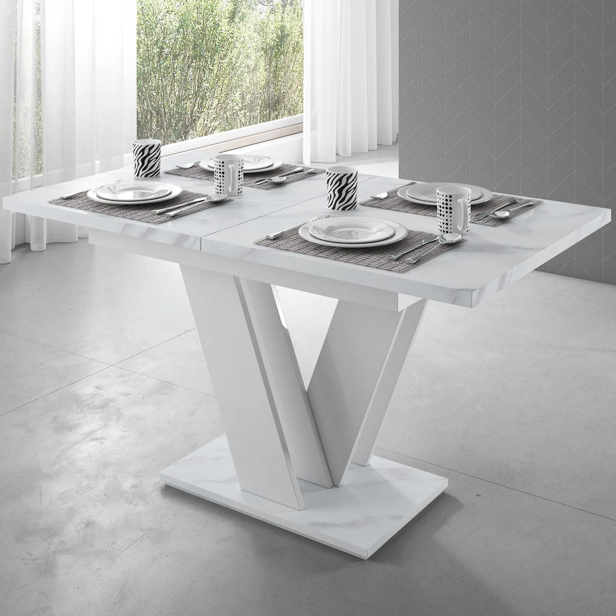 Moris - Eetkamertafel - Wit/marmerlook - 120x80x75 cm