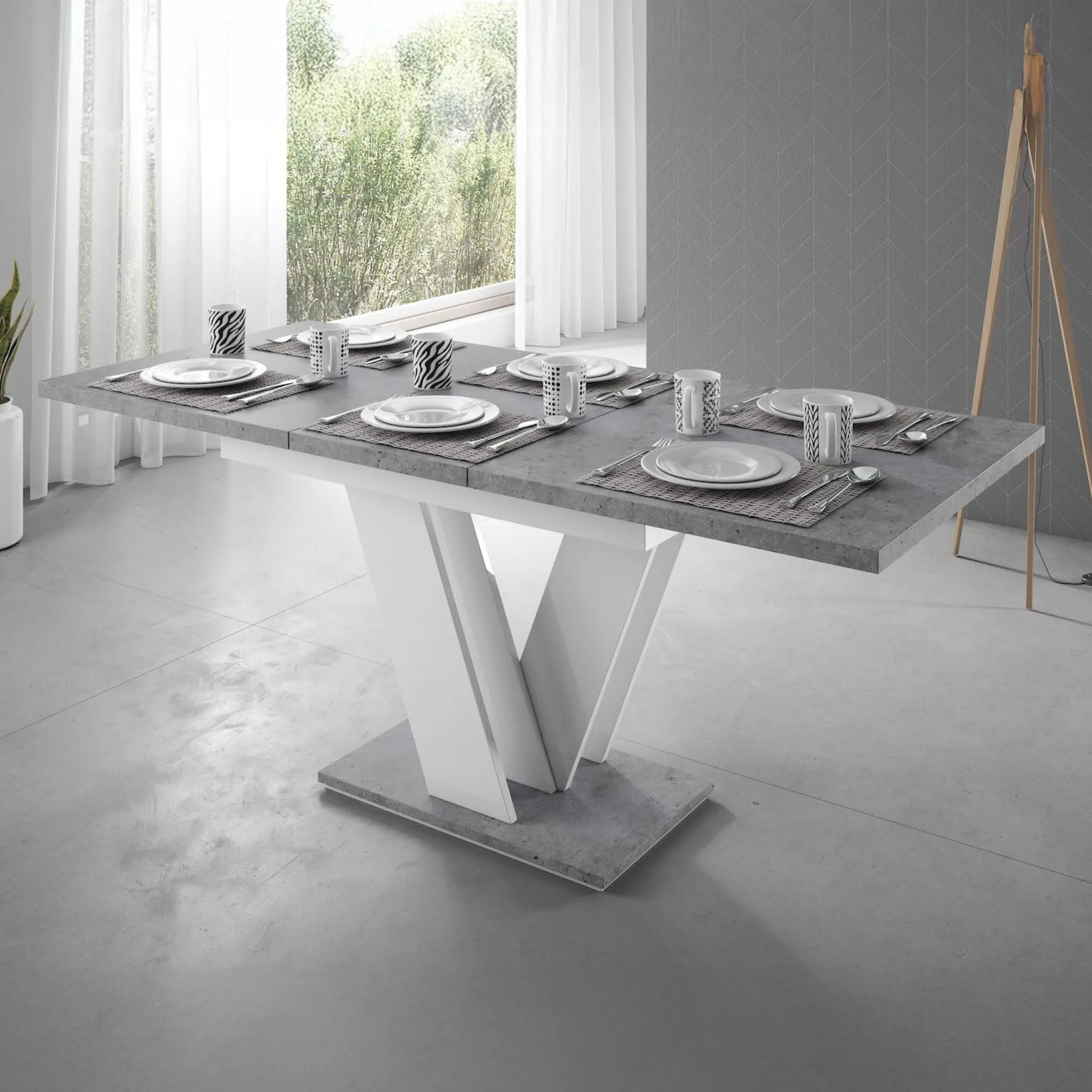 Moris - Eetkamertafel - Wit/betonlook - 120x80x75 cm