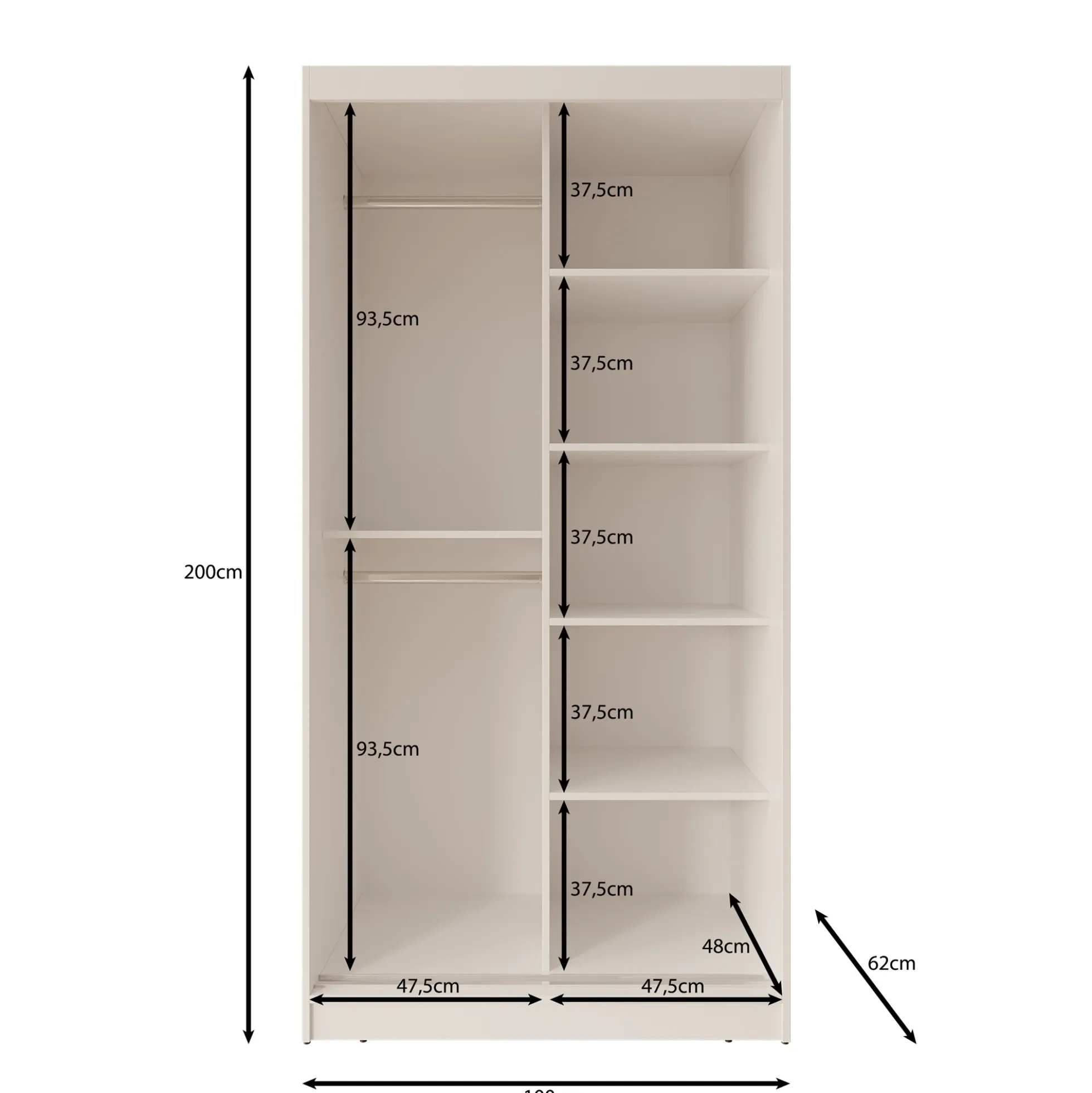 Moyo - Kledingkast met 2 schuifdeuren - Beige - 100x62x200 cm