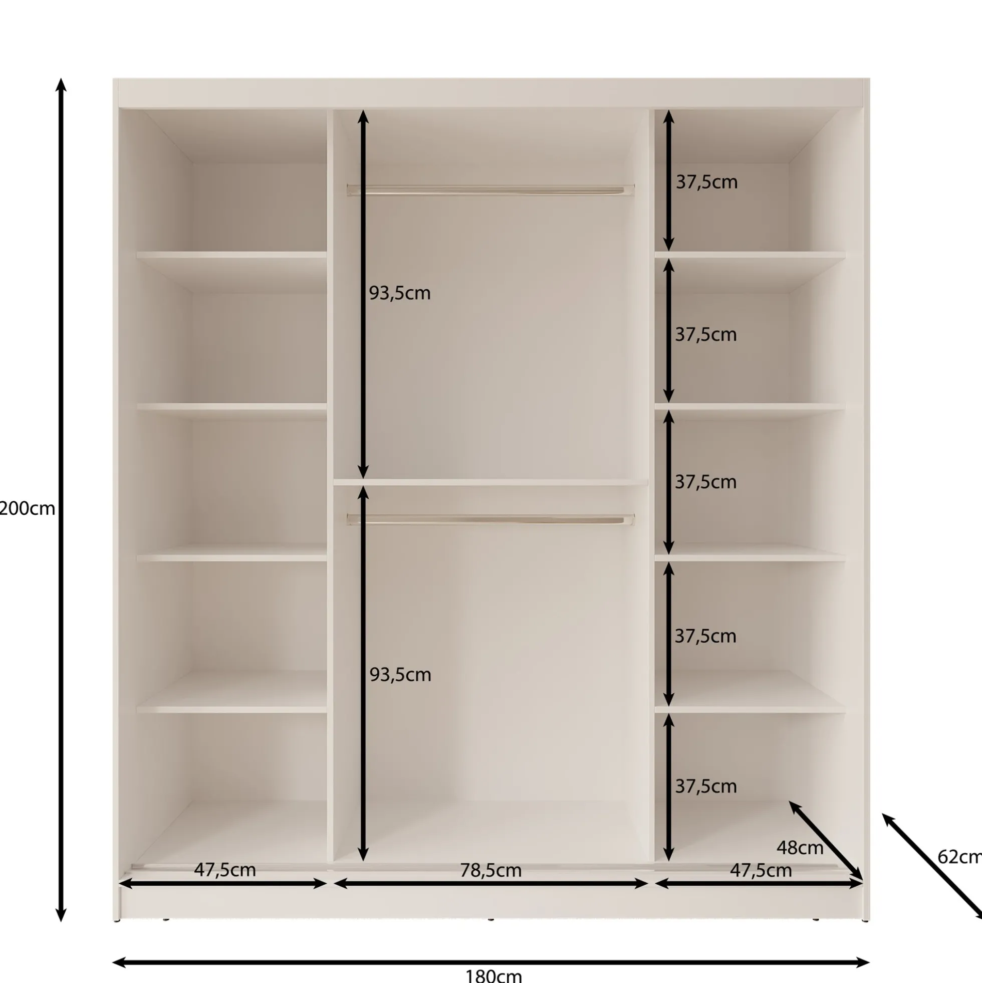 Moyo - Kledingkast met 2 schuifdeuren - Beige - 180x62x200 cm