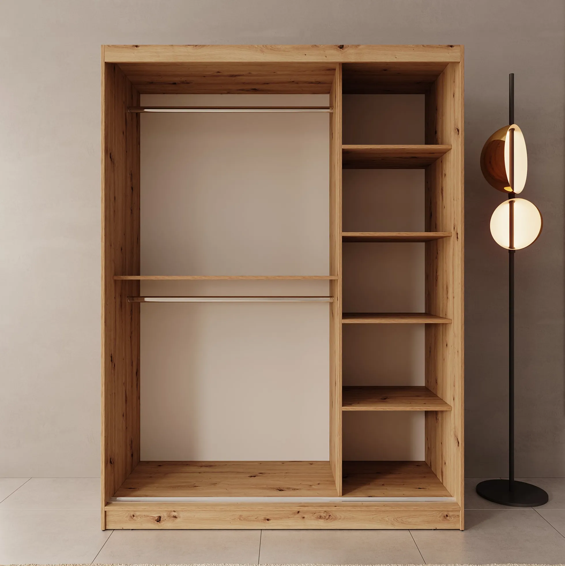 Moyo - Kledingkast met 2 schuifdeuren - Eikenpatroon - 150x62x200 cm
