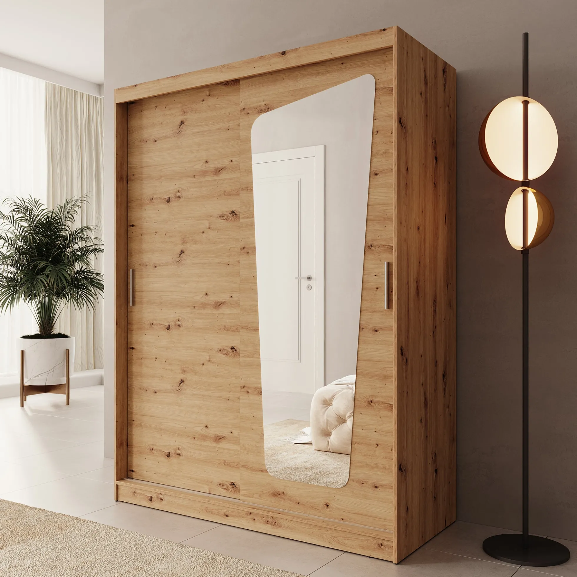 Moyo - Kledingkast met 2 schuifdeuren - Eikenpatroon - 150x62x200 cm