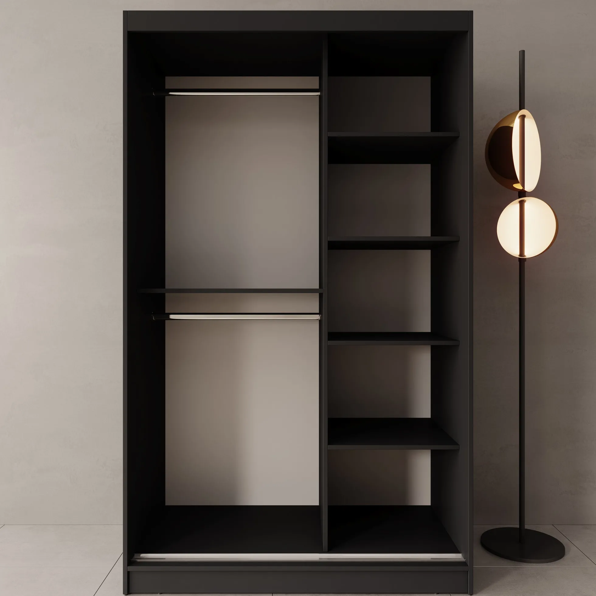 Moyo - Kledingkast met 2 schuifdeuren - Zwart - 120x62x200 cm