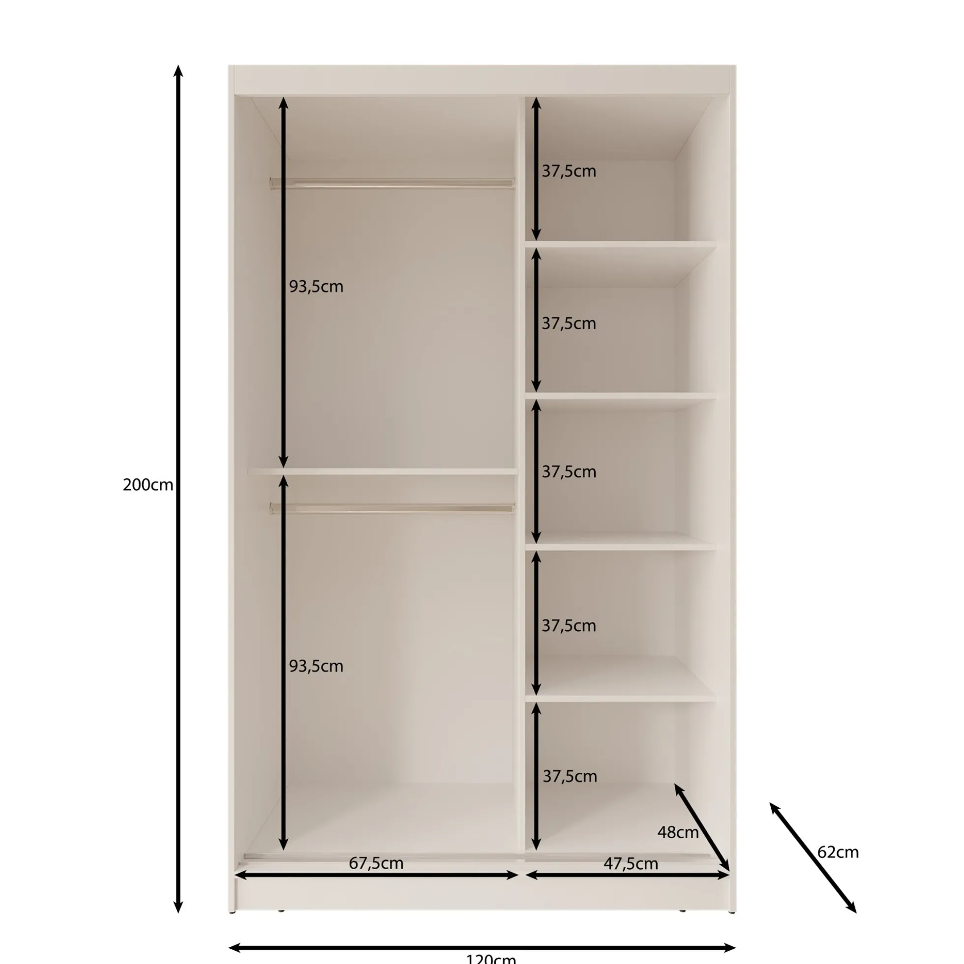 Moyo - Kledingkast met 2 schuifdeuren - Zwart - 120x62x200 cm