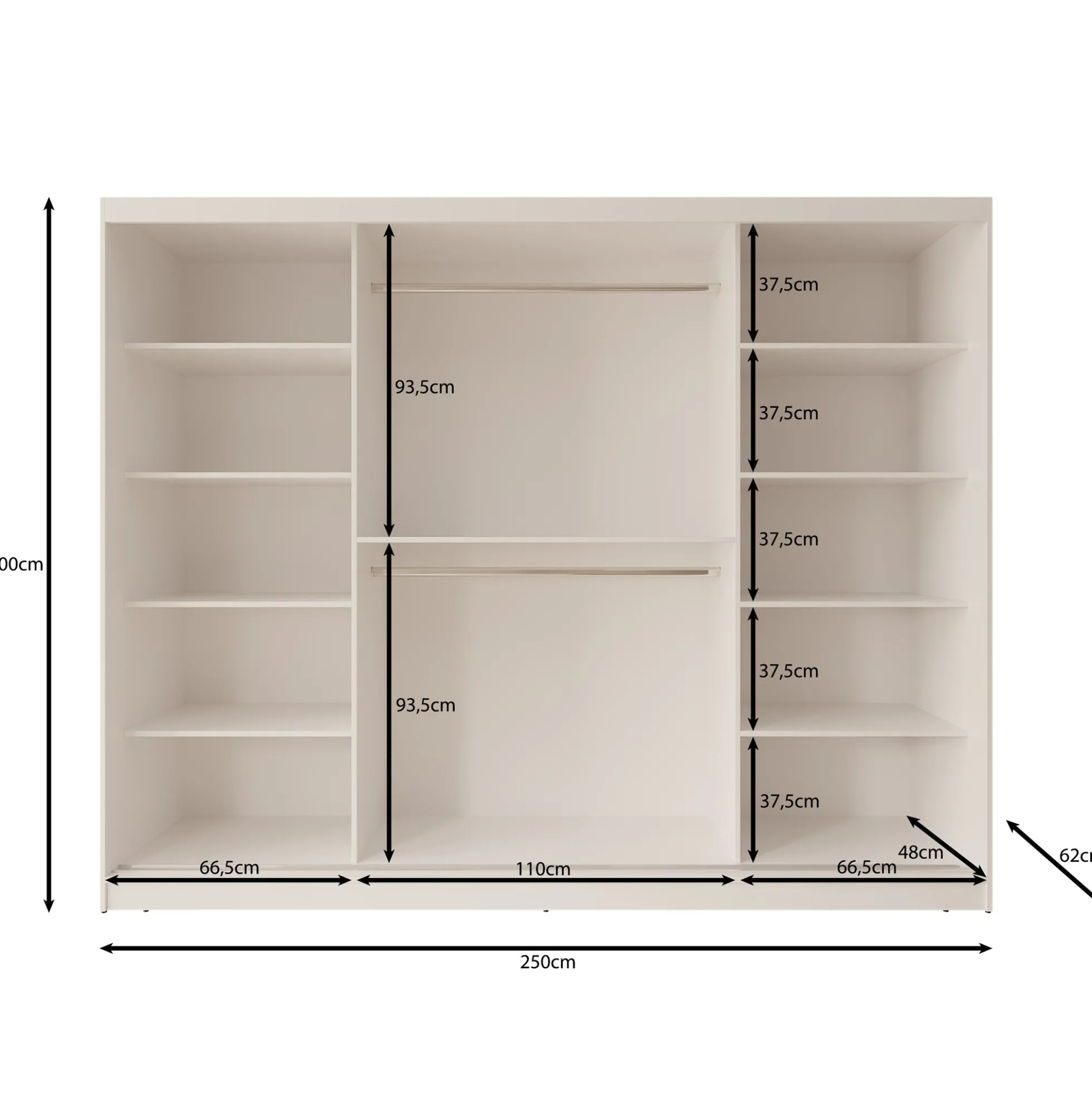 Moyo - Kledingkast met 3 schuifdeuren - Eikenpatroon - 250x62x200 cm