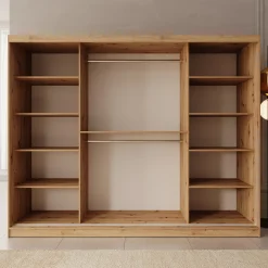 Moyo - Kledingkast met 3 schuifdeuren - Eikenpatroon - 250x62x200 cm