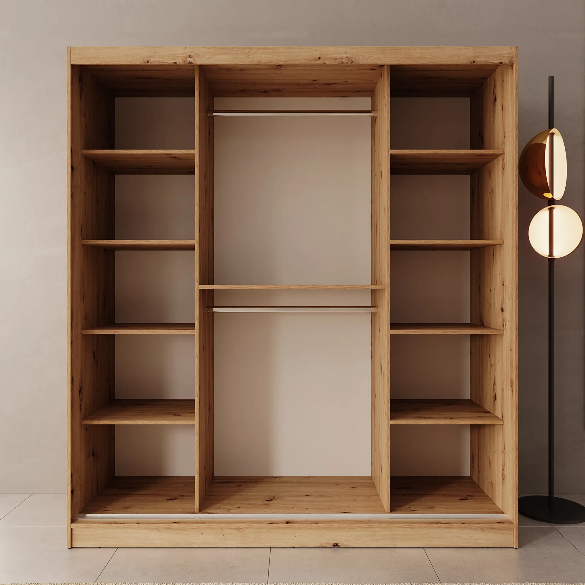 Moyo - Kledingkast met 2 schuifdeuren - Eikenpatroon - 180x62x200 cm
