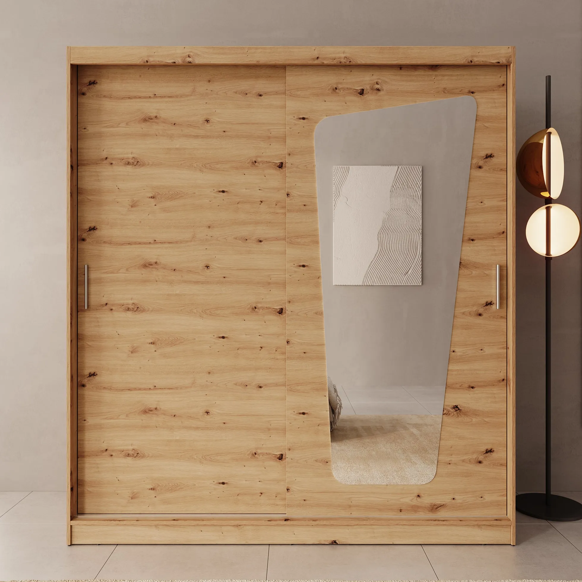 Moyo - Kledingkast met 2 schuifdeuren - Eikenpatroon - 180x62x200 cm