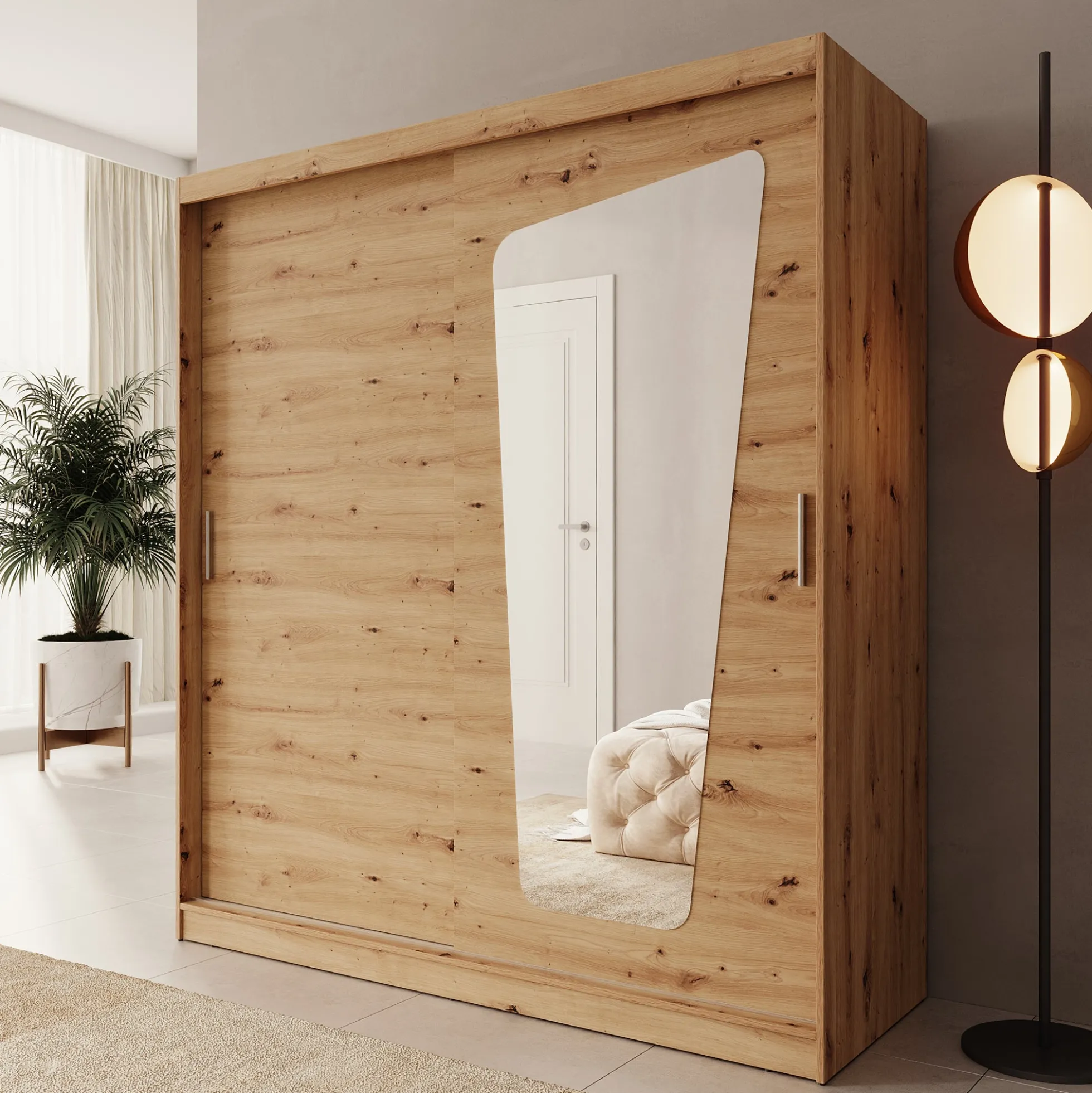 Moyo - Kledingkast met 2 schuifdeuren - Eikenpatroon - 180x62x200 cm