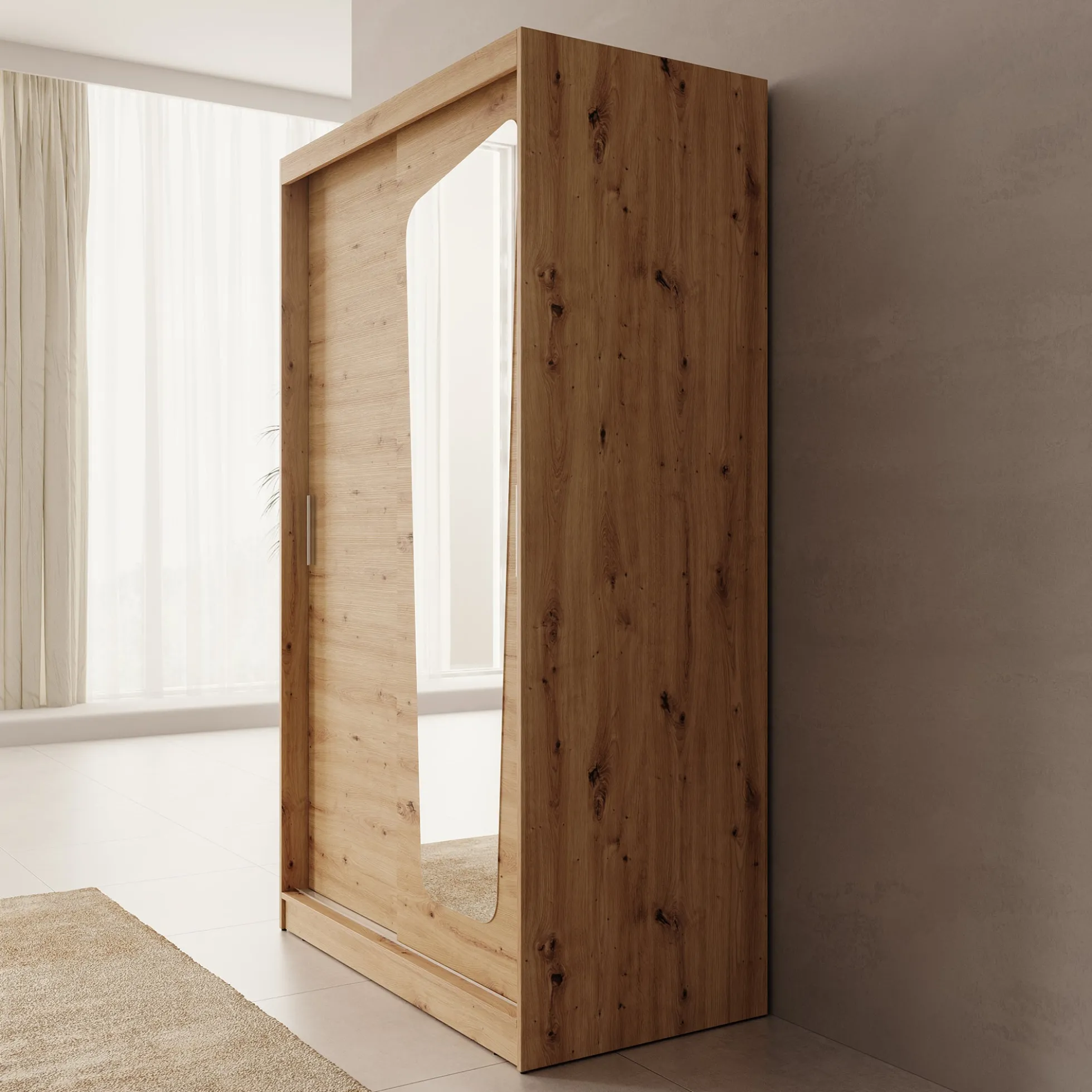 Moyo - Kledingkast met 2 schuifdeuren - Eikenpatroon - 120x62x200 cm