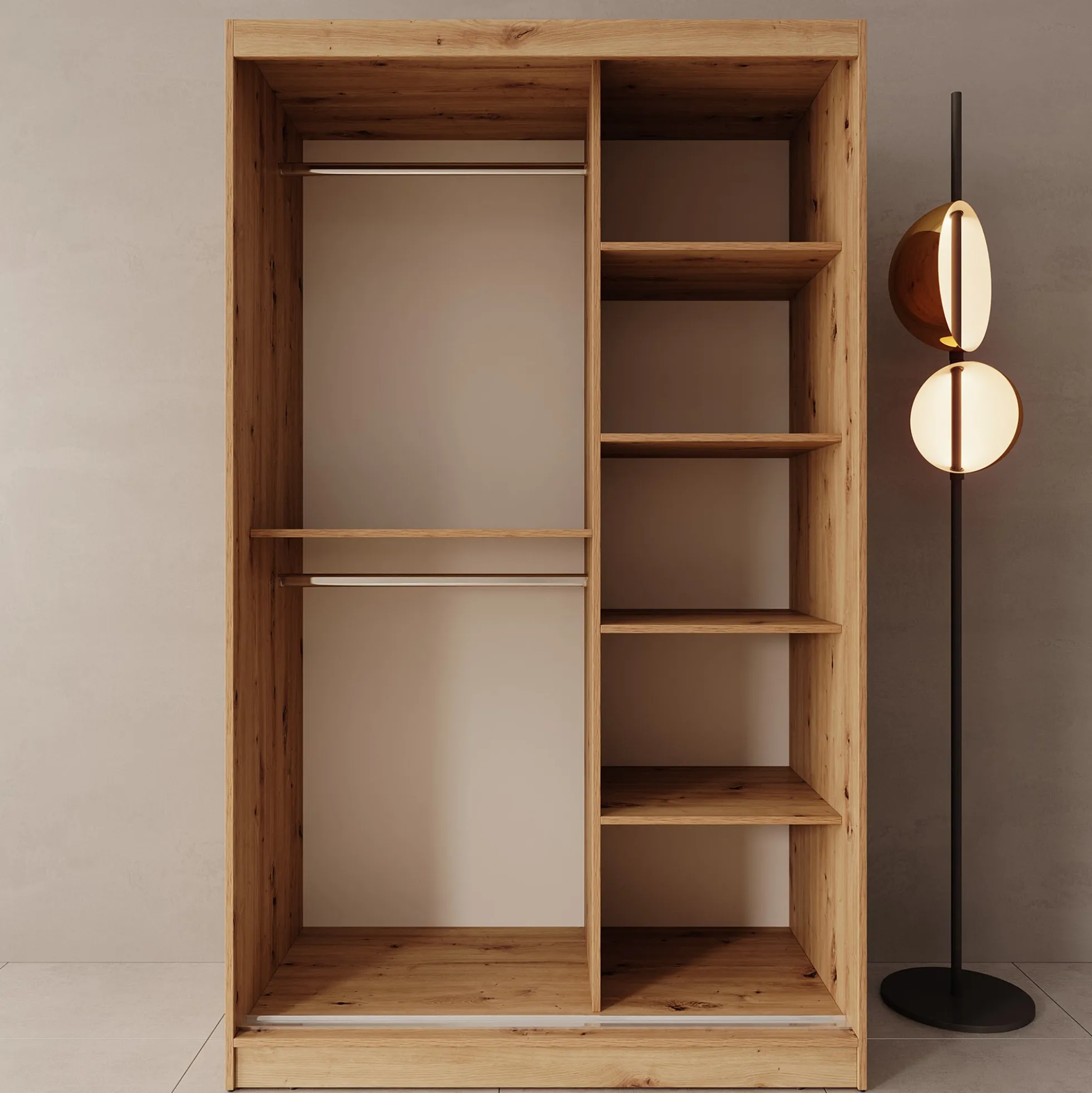 Moyo - Kledingkast met 2 schuifdeuren - Eikenpatroon - 120x62x200 cm