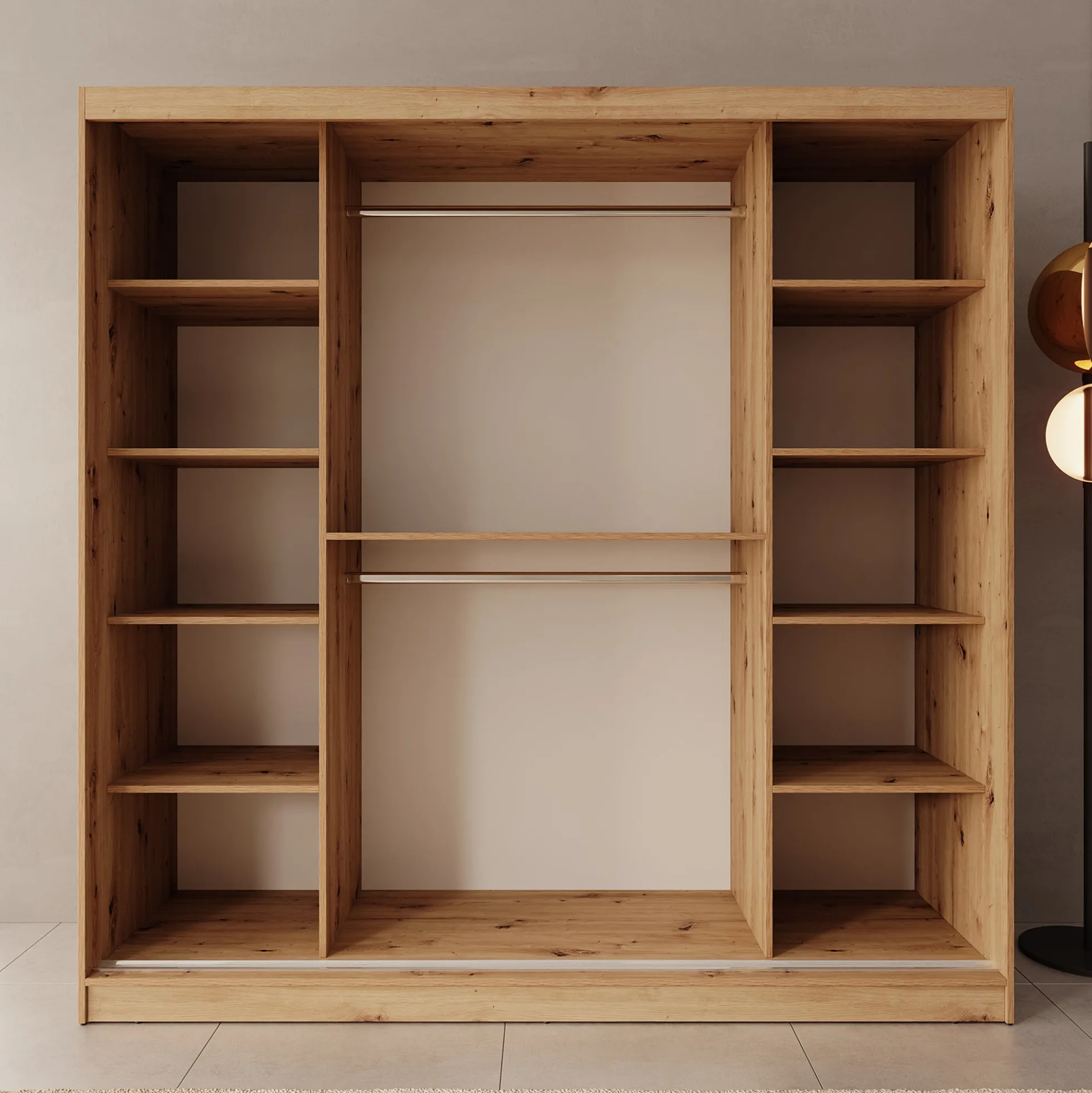 Moyo - Kledingkast met 2 schuifdeuren - Eikenpatroon - 200x62x200 cm