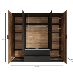 Mulvey - Kledingkast 4-deurs - Eiken/antraciet - 223x59x210 cm