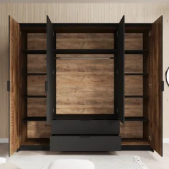 Mulvey - Kledingkast 4-deurs - Eiken/antraciet - 223x59x210 cm