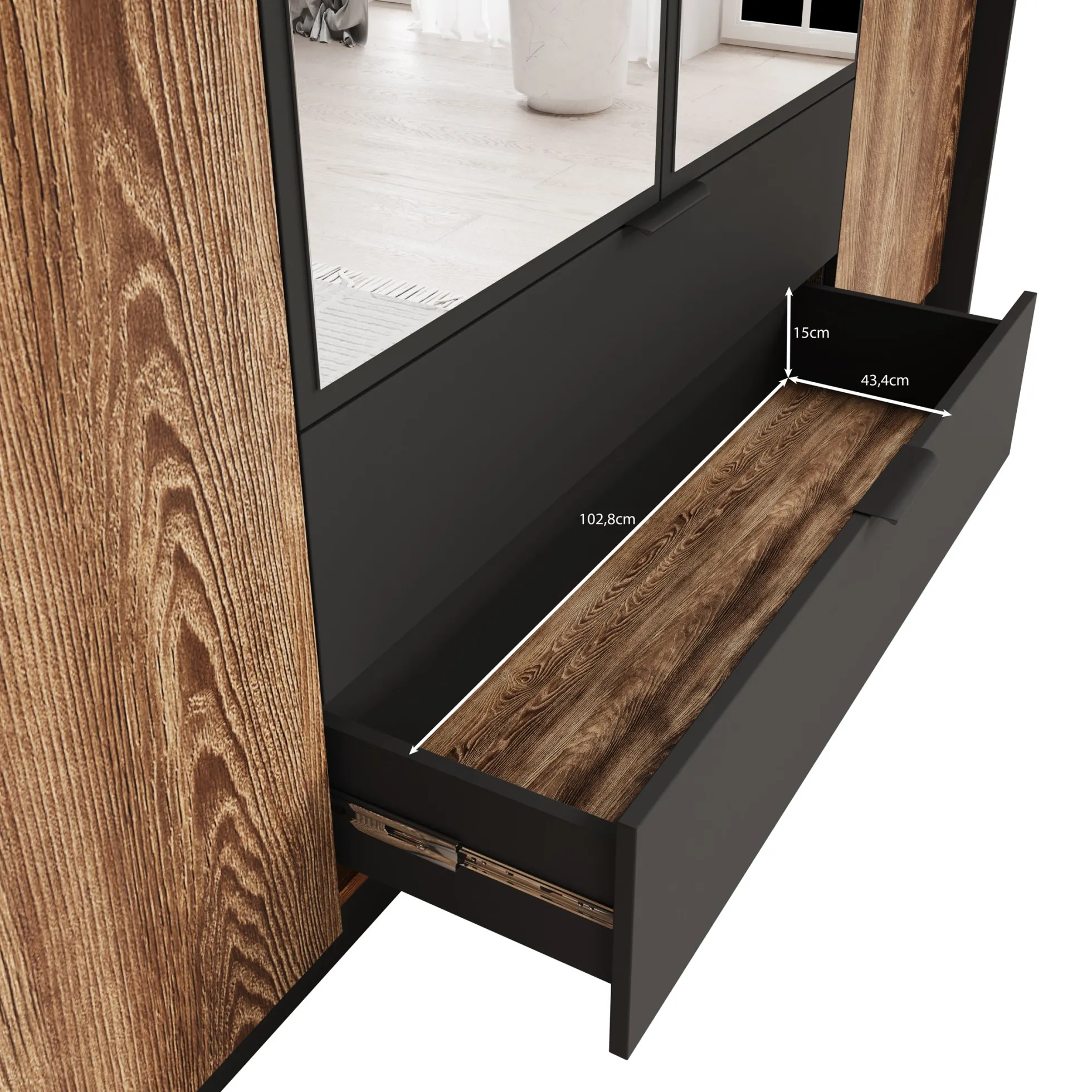 Mulvey - Kledingkast 4-deurs - Eiken/antraciet - 223x59x210 cm