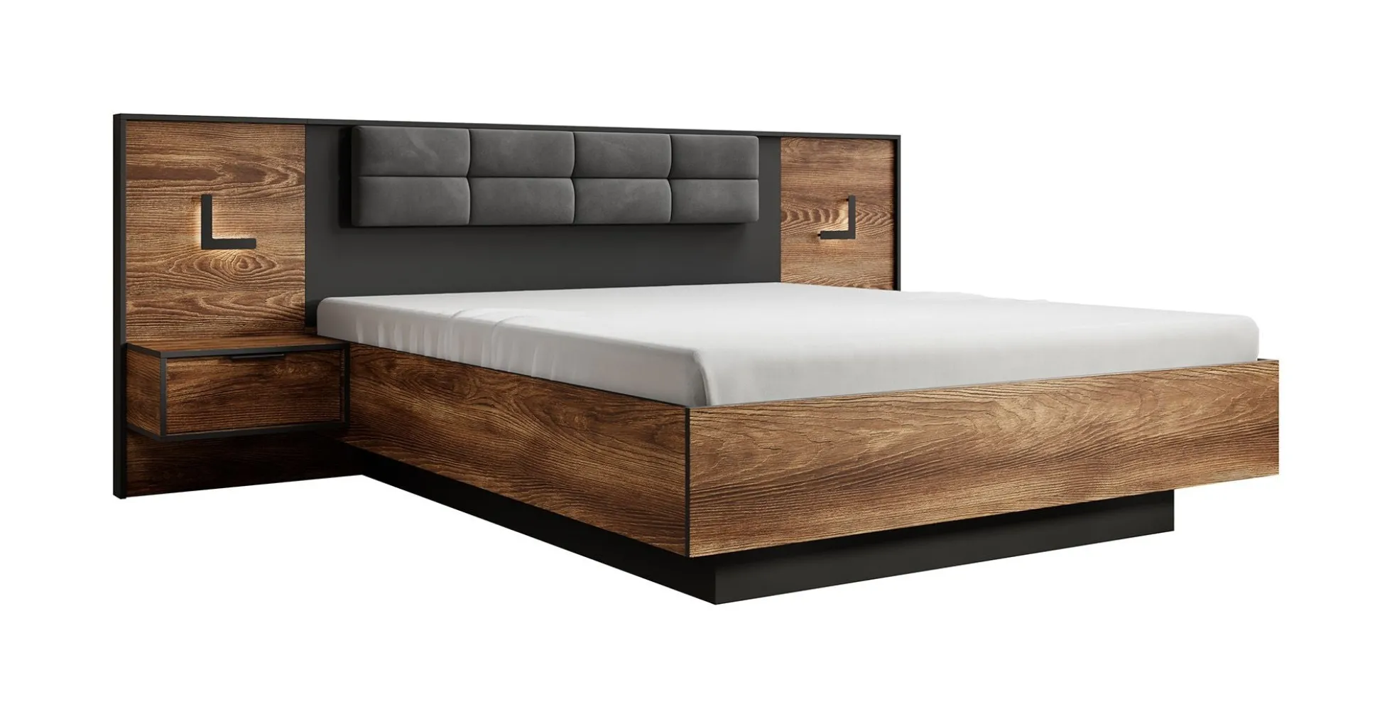 Mulvey - Tweepersoonsbed met nachtkastjes - Eiken/Antraciet - 160x200