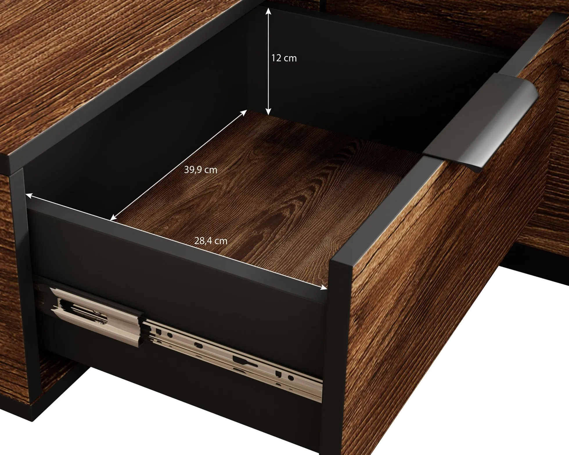 Mulvey - Tweepersoonsbed met nachtkastjes - Eiken/Antraciet - 160x200