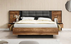 Mulvey - Tweepersoonsbed met nachtkastjes - Eiken/Antraciet - 160x200