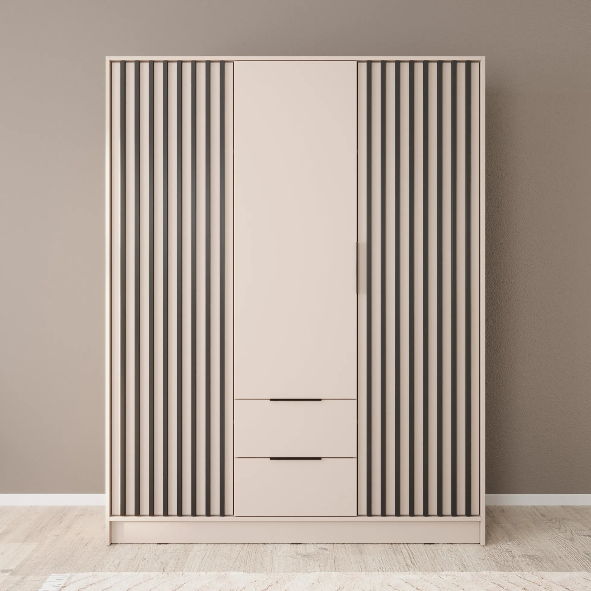 Nairobi - Kledingkast 3-deurs - Beige/zwart - 155x51x200 cm