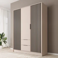Nairobi - Kledingkast 3-deurs - Beige/zwart - 155x51x200 cm