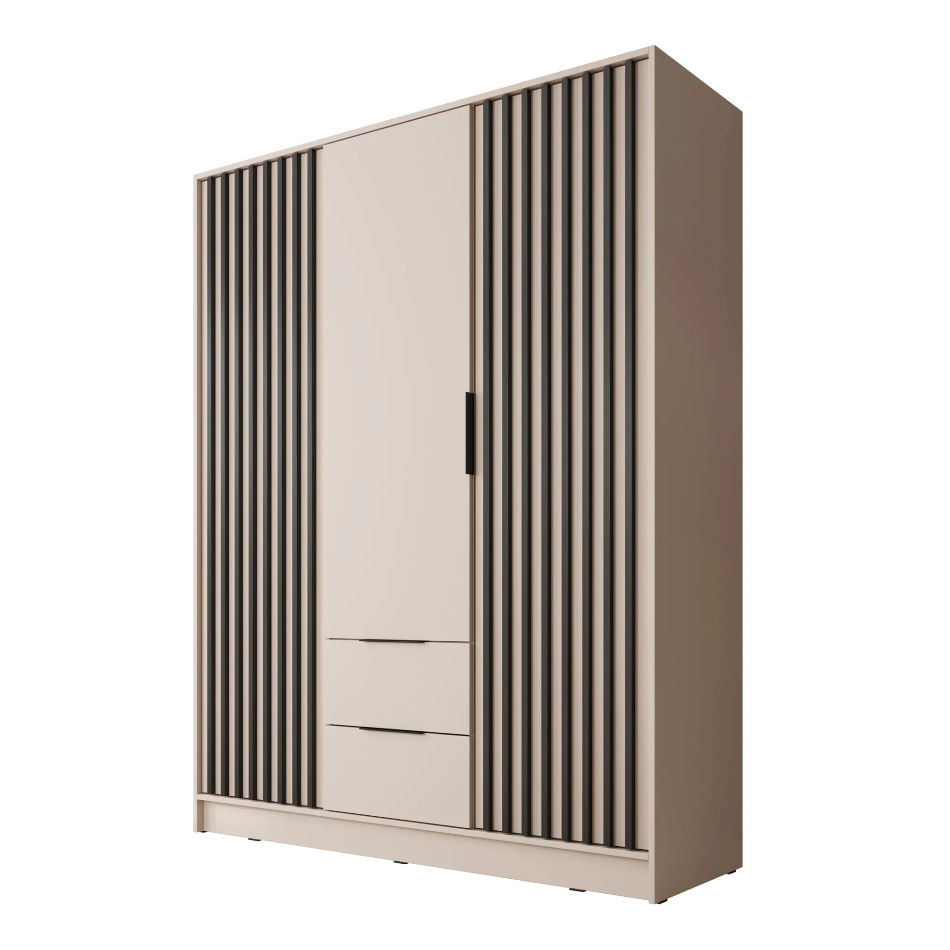 Nairobi - Kledingkast 3-deurs - Beige/zwart - 155x51x200 cm