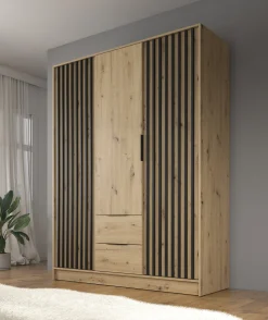 Nairobi - Kledingkast 3-deurs - Eiken/zwart - 155x51x200 cm