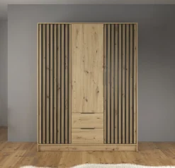 Nairobi - Kledingkast 3-deurs - Eiken/zwart - 155x51x200 cm